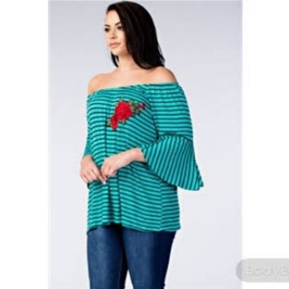 Green off the shoulder top XL - Picture 7 of 8